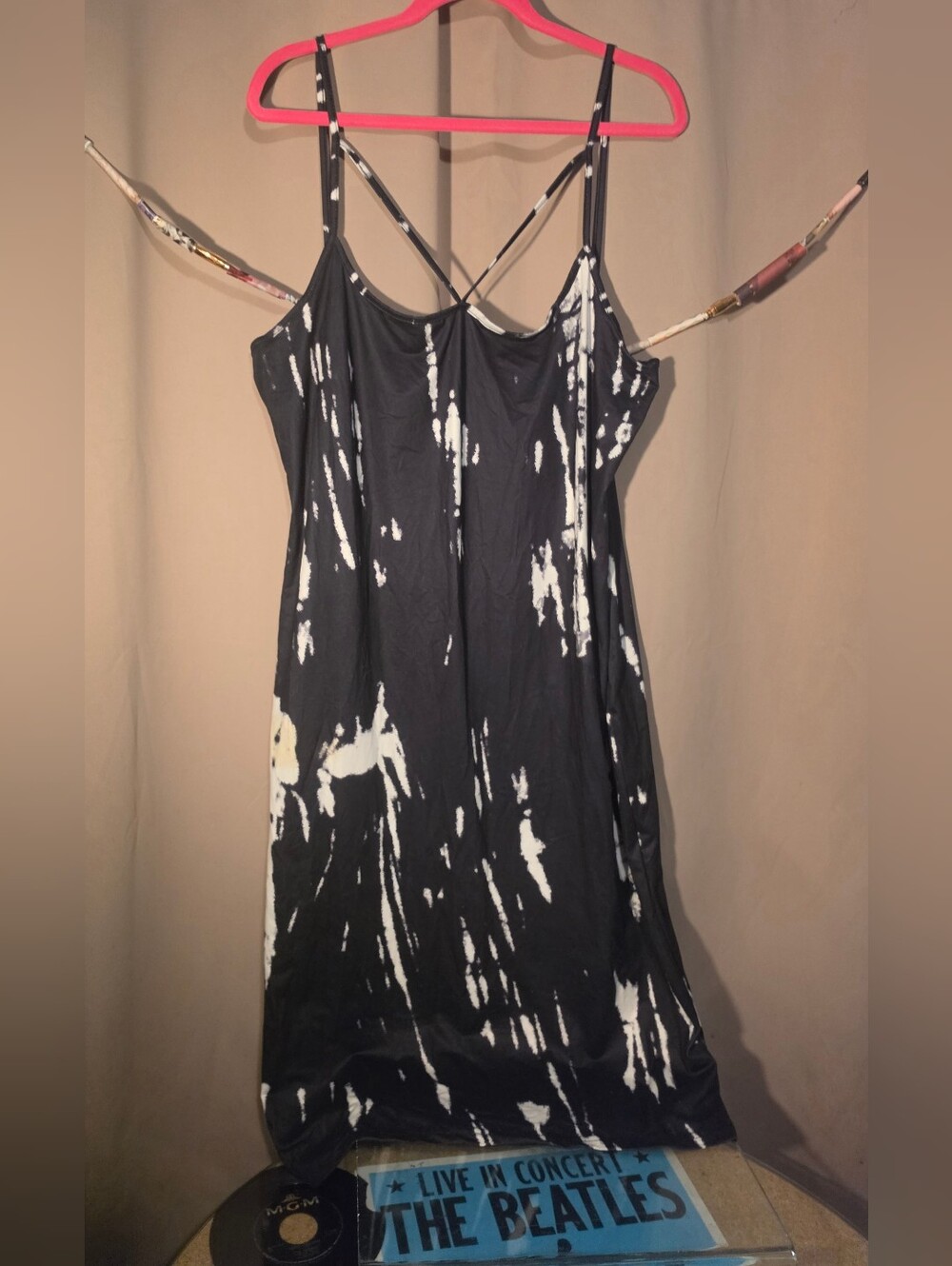Black and White Tie-Dye Maxi Dress with Spaghetti Straps